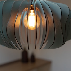 Modern Elegance Mid-Century Inspired Misty Blue Wooden Pendant Light Fixture Contemporary Chic for Every Space image 5