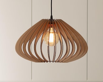 Pendant Light, Mid Century Warm Oak Chandelier, Dining Room Ceiling Lamp