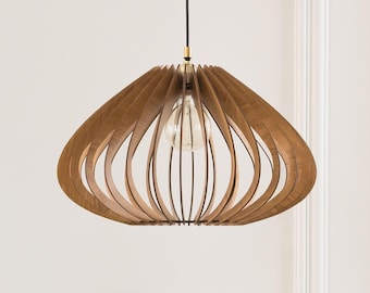 Wooden Pendant Light, Mid Century Warm Oak Chandelier, Dining Room Ceiling Lamp