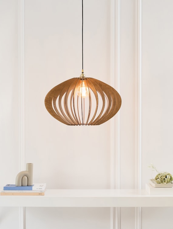 Wood Pendant Lamp, Handmade Wooden Light, Ceiling Fixture, Chandelier Lighting, Kitchen Island Light, Modern Design, Natural Wood
