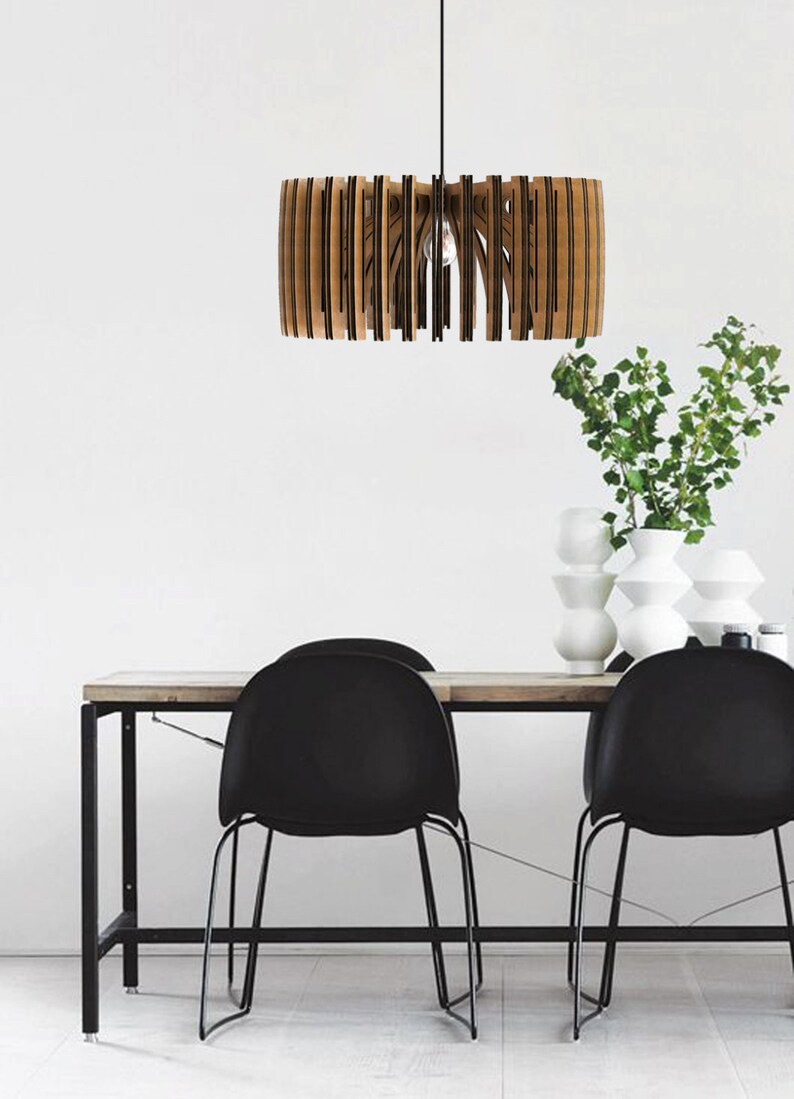 Wood Pendant Very popular! Light Mid Century Modern Lamp Handmade Ceiling Elegant