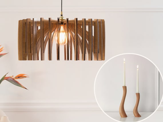ribben instinkt krans Wood Pendant Light Mid Century Modern Handmade Lamp - Etsy