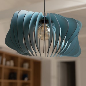 Modern Elegance Mid-Century Inspired Misty Blue Wooden Pendant Light Fixture Contemporary Chic for Every Space image 6