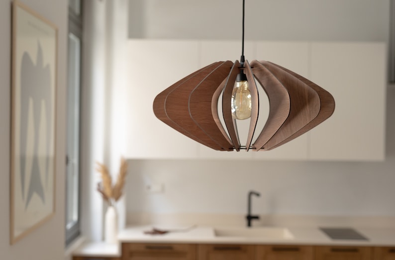 Mid-Century Marvel: Geometric Wooden Pendant Light Fixture Timeless Elegance with Modern Flair image 2