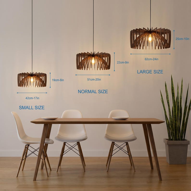 Wood Light Fixture, Pendant Lamp, Wooden Lampshade, Nordic Design, Ceiling Light, Mid Century Modern, Kitchen Island, Natural Wood image 10