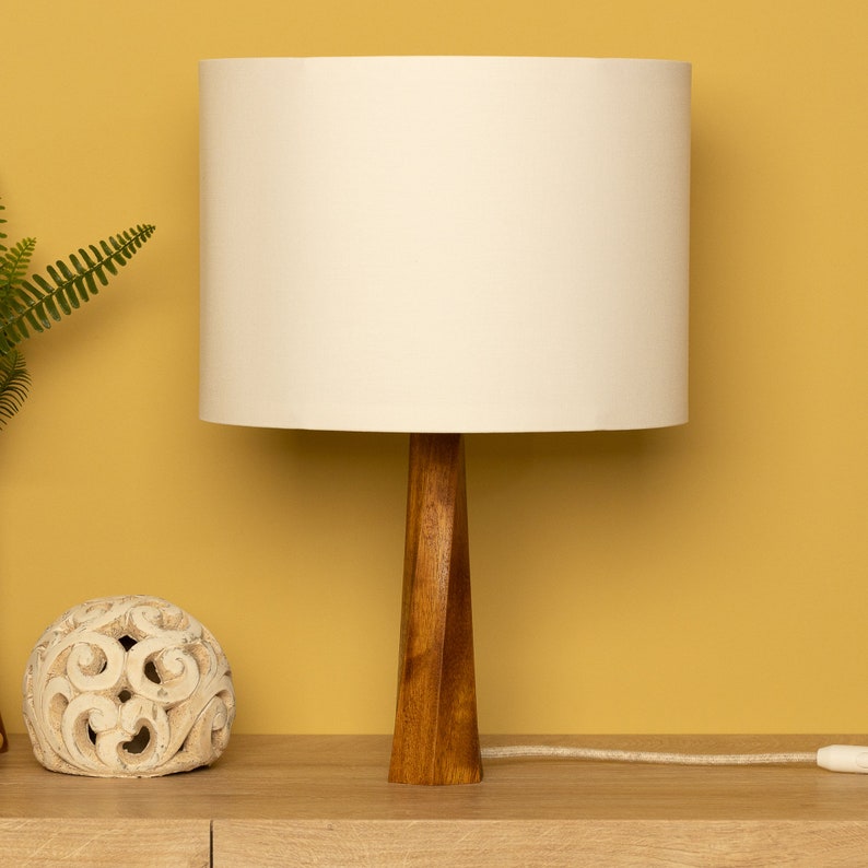 Table Lamp DISTORTION Wood Table Lamp Bedside Lamp Wooden LampWood Base Lamp Decorative LampWood LampWood Lampshade Beech Walnut zdjęcie 2