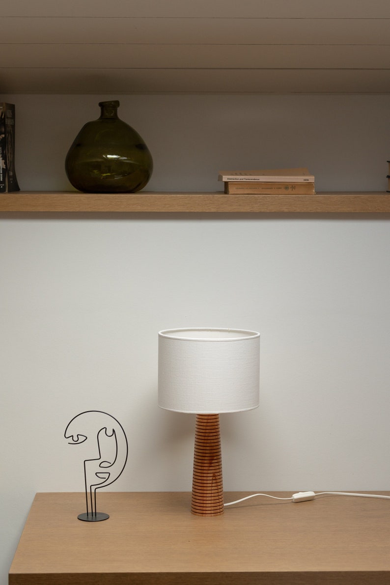 Exquisite Artistry: Handcrafted Beech Wood Table Lamp, Elegant Cone Shape with Intriguing Ring Accents image 1