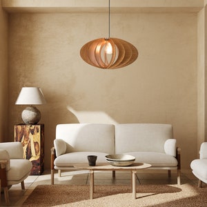 Houten hanglamp Moderne kroonluchter uit het midden van de eeuw Hanglamp Houten kroonluchterverlichting Moderne verlichtingsarmatuur Moderne hanglamp afbeelding 7