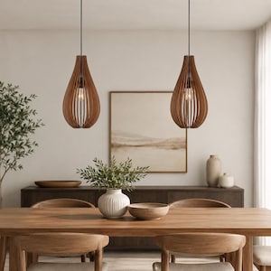 Pendelleuchte aus nachhaltigem Holz: Skandinavischer moderner Kronleuchter Bild 8