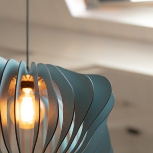 Modern Elegance Mid-Century Inspired Misty Blue Wooden Pendant Light Fixture Contemporary Chic for Every Space image 4
