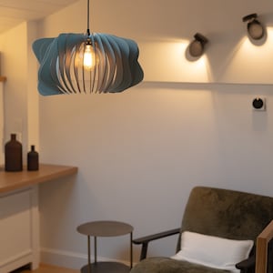 Modern Elegance Mid-Century Inspired Misty Blue Wooden Pendant Light Fixture Contemporary Chic for Every Space image 3