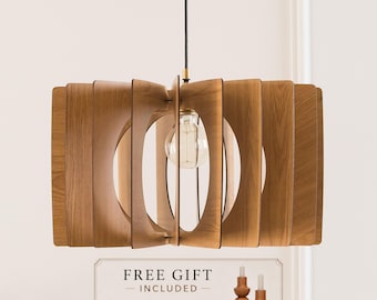 Drewniana lampa sufitowa, lampa wisząca, żyrandol z drewna, ręcznie robione światło, wyspa kuchenna, projekt Mid Century, lampa do salonu, styl nordycki
