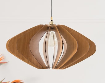 Lampada a sospensione in legno di metà secolo: abbraccia l'eleganza moderna per l'illuminazione di sala da pranzo, cucina o camera da letto di Dezaart.