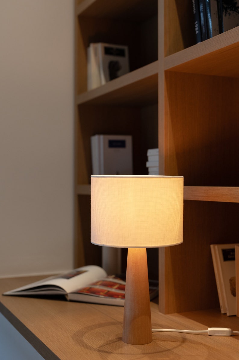 Natural Radiance: Handmade Beech Wood Table Lamp with Sophisticated Cone-Shaped Base, Infusing Warmth and Style into Your Space image 2