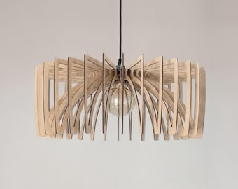 Handmade Wood Pendant Light for Dining Room, Mid Century Wooden Ceiling Lamp, Modern Hanging Light Fixture