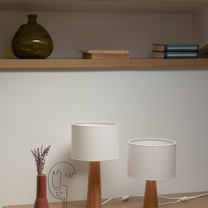 Exquisite Artistry: Handcrafted Beech Wood Table Lamp, Elegant Cone Shape with Intriguing Ring Accents image 9