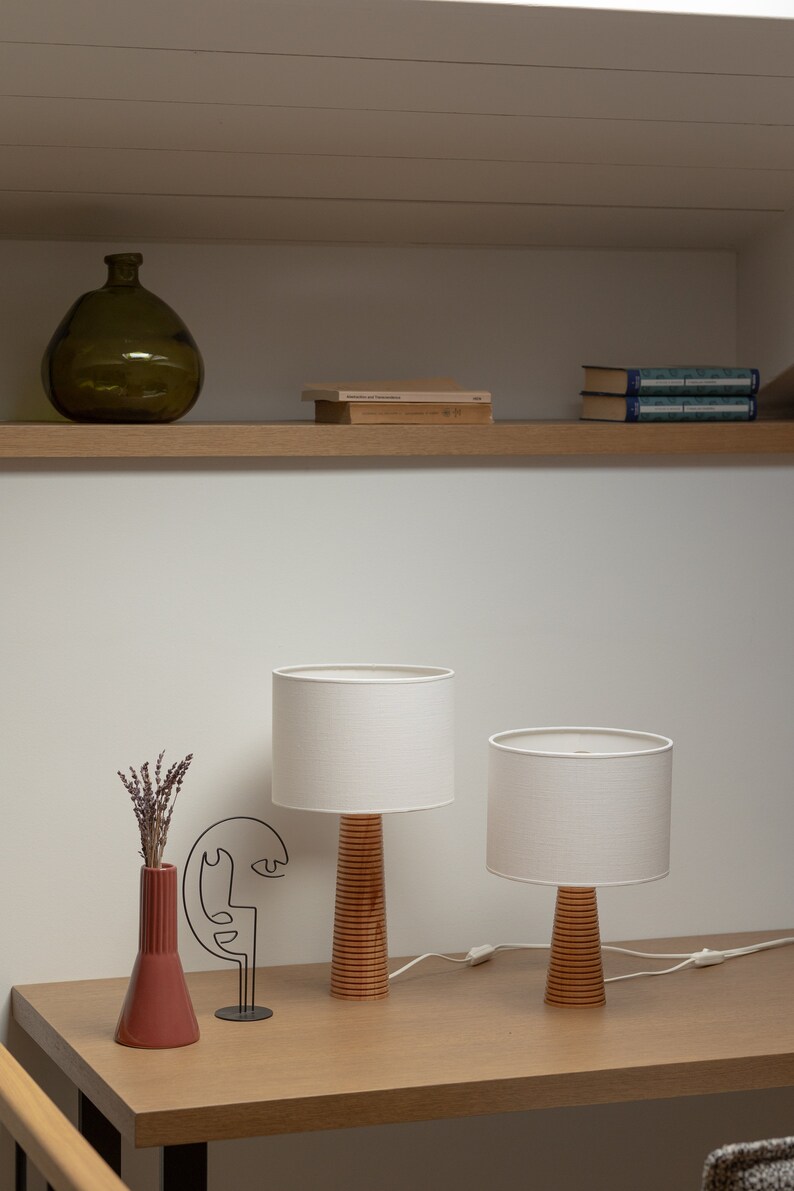 Exquisite Artistry: Handcrafted Beech Wood Table Lamp, Elegant Cone Shape with Intriguing Ring Accents image 9