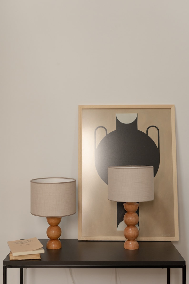 Artisanal Masterpiece: Handmade Beech Wood Table Lamp Featuring Elegant Spherical Elements with Natural Elegance and Warmth image 7