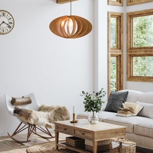 Houten hanglamp Moderne kroonluchter uit het midden van de eeuw Hanglamp Houten kroonluchterverlichting Moderne verlichtingsarmatuur Moderne hanglamp afbeelding 6