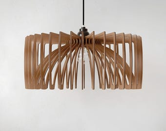 Wood Light Fixture, Pendant Lamp, Wooden Lampshade, Nordic Design, Ceiling Light, Mid Century Modern, Kitchen Island, Natural Wood