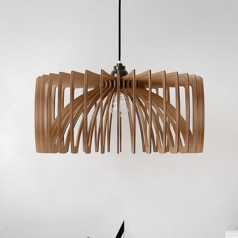 Wood Light Fixture, Pendant Lamp, Wooden Lampshade, Nordic Design, Ceiling Light, Mid Century Modern, Kitchen Island, Natural Wood image 1