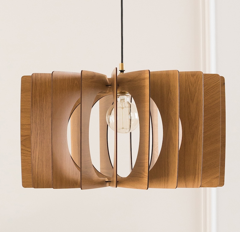 Dezaart Houten Hanglamp Houten Kroonluchter VerlichtingHouten Hanglamp Moderne Kroonluchter Hanglamp Moderne kroonluchter uit het midden van de eeuw Scandi afbeelding 1