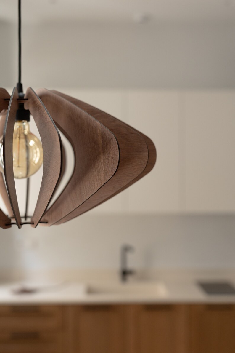 Mid-Century Marvel: Geometric Wooden Pendant Light Fixture Timeless Elegance with Modern Flair image 6