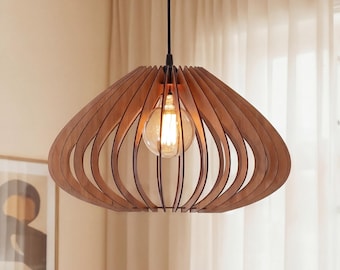 Suspension en bois faite main, lustre en chêne chaud du milieu du siècle, plafonnier de salle à manger