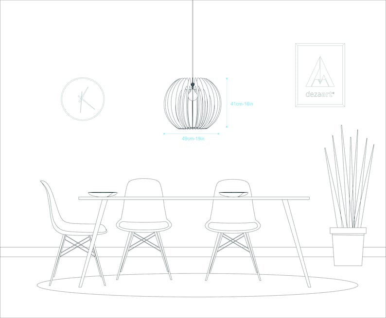 Scandinavian wood pendant light handmade by Dezaart image size