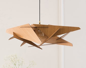 Lampe à suspension en bois Dezaart | Luminaire en bois | Lustre en bois d'éclairage | Lampe suspendue | Lustre moderne en bois | Abat-jour