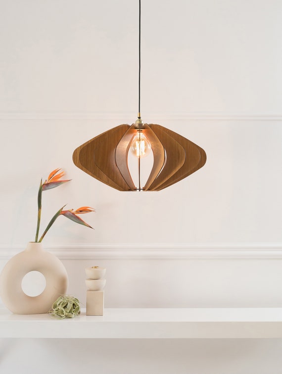 Wood Lampshade, Pendant Light, Wooden Ceiling Fixture, Chandelier, Modern Design, Dining Light, Mid Century, Scandinavian Style