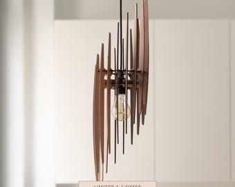 Luminária pendente de madeira, luminária de teto de madeira, luminária, luminária suspensa, estilo moderno de meados do século, luminária de ilha de cozinha, design escandinavo