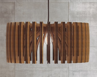 Suspension en bois | Moderne milieu du siècle | Lampe faite main | Plafonnier | Éclairage de lustre | Lampe industrielle | Abat-jour en bois | Abat-jour