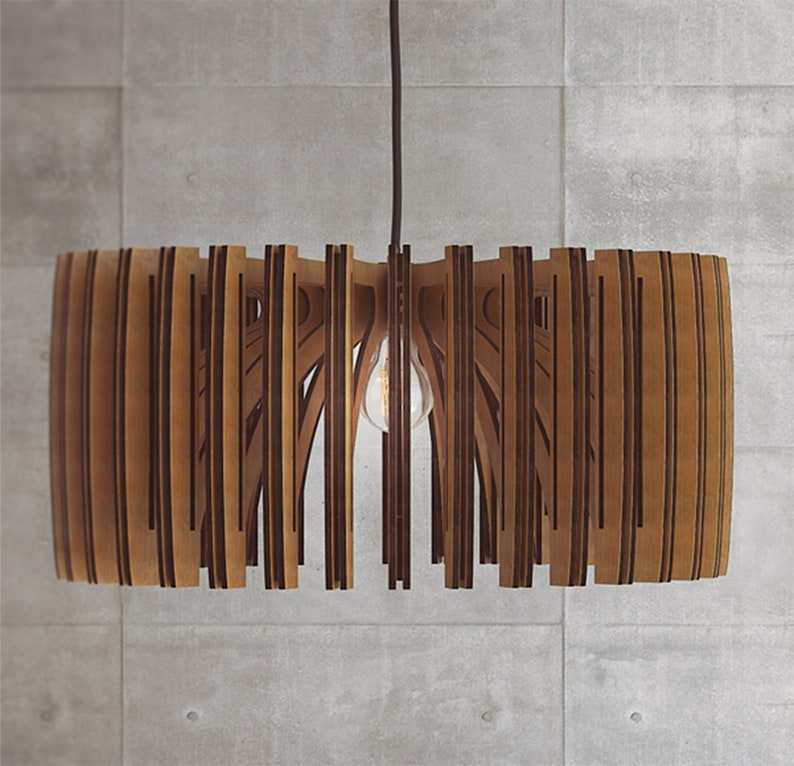 Wood Pendant Light Mid Century Modern Handmade Lamp Ceiling Lamp Chandelier Lighting Industrial Lamp Wood Lampshade Lamp Shade image 1