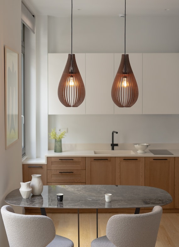 Sustainable Wood Pendant Light: Scandinavian Modern Chandelier