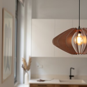 Mid-Century Marvel: Geometric Wooden Pendant Light Fixture Timeless Elegance with Modern Flair image 5