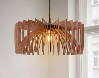 Handmade Wood Pendant Light for Dining Room, Mid Century Wooden Ceiling Lamp, Modern Hanging Light Fixture