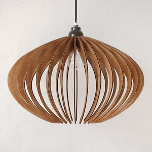 Suspension en bois Luminaire suspendu Lustre moderne en bois Lampe suspendue Lustre moderne milieu de siècle Abat-jour en bois Dezaart image 1