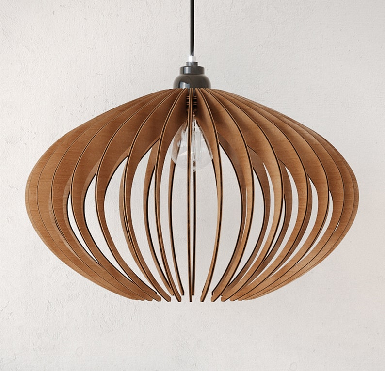 Suspension en bois Luminaire suspendu Lustre moderne en bois Lampe suspendue Lustre moderne milieu de siècle Abat-jour en bois Dezaart image 1