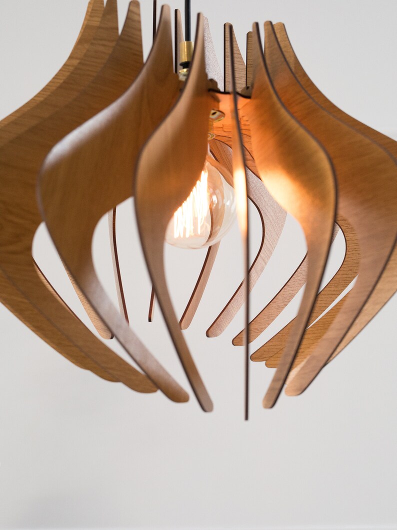 Wood Pendant Light Ceiling Light Hanging Lamp Dezaart Etsy