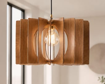 Wood Pendant Light for Dining Room, Handmade Wooden Ceiling Lamp, Mid Century Hanging Light, Modern Wood Chandelier