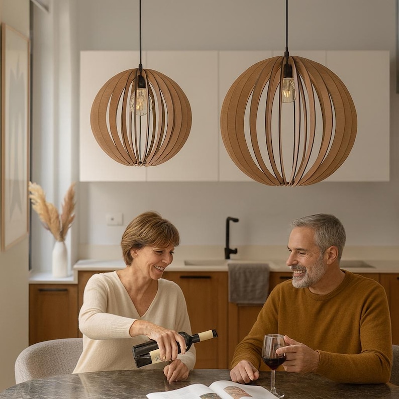 Handmade Wooden Pendant Light: Mid-Century Modern Scandinavian Lighting image 9