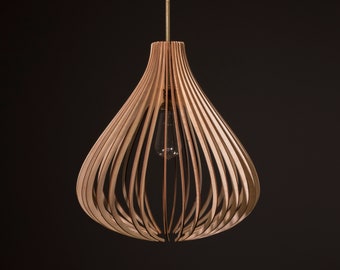 Mid Century Modern Wood Pendant Light - Balloon Style