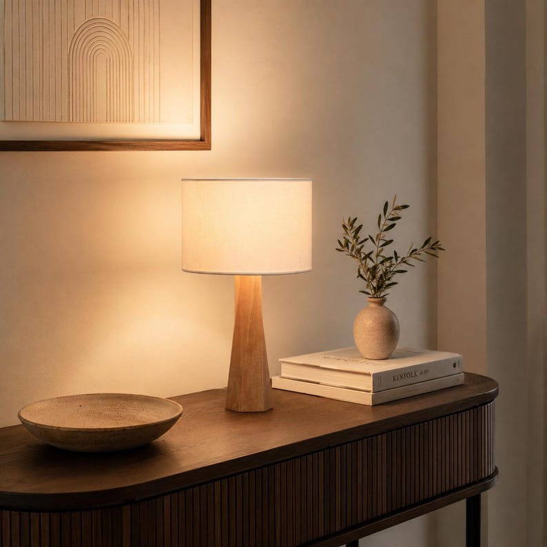 Desk Table Lamp, Wood Bedside Light, Bedroom Lamp, Tablelamp, Modern Design, Handcrafted Wooden Base, Rustic Style image 5