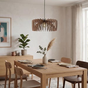 Wood Light Fixture, Pendant Lamp, Wooden Lampshade, Nordic Design, Ceiling Light, Mid Century Modern, Kitchen Island, Natural Wood image 2