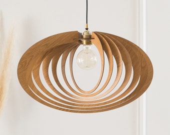 Suspension en bois | Plafonnier | Lampe suspendue | Luminaire en bois | Lustre moderne milieu de siècle | Abat-jour en bois | Dezaart