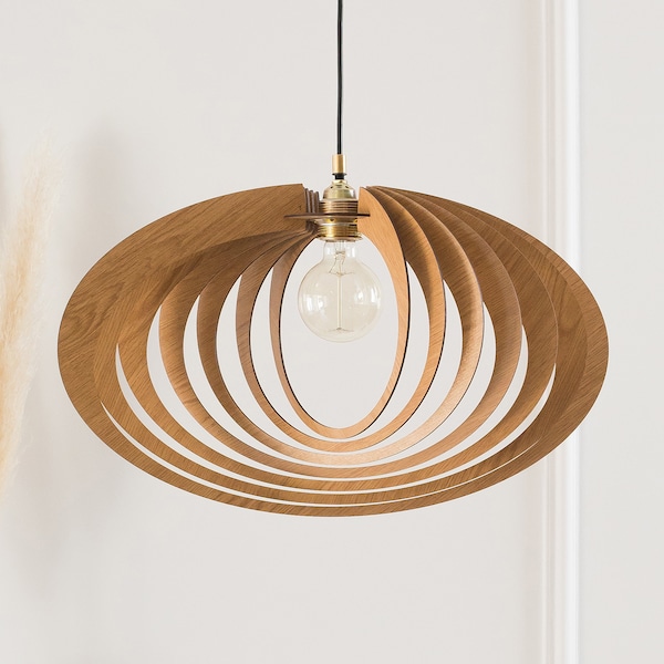 Suspension en bois | Plafonnier | Lampe suspendue | Luminaire en bois | Lustre moderne milieu de siècle | Abat-jour en bois | Dezaart