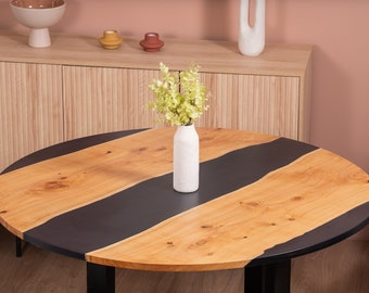 Mesa Epoxi / Epoxi Negro / Mesa de Resina / Mesa de Centro / Mesa Hecha a Mano / Mesa Redonda para Sala de Estar / Madera de Ciprés / Mesa de Madera Maciza