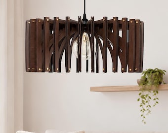 Handmade Wooden Pendant Light for Dining Room, Modern Wood Ceiling Lamp, Mid Century Hanging Light Fixture