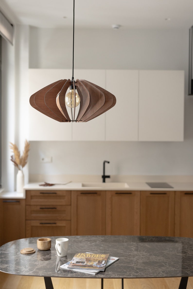 Mid-Century Marvel: Geometric Wooden Pendant Light Fixture Timeless Elegance with Modern Flair image 3